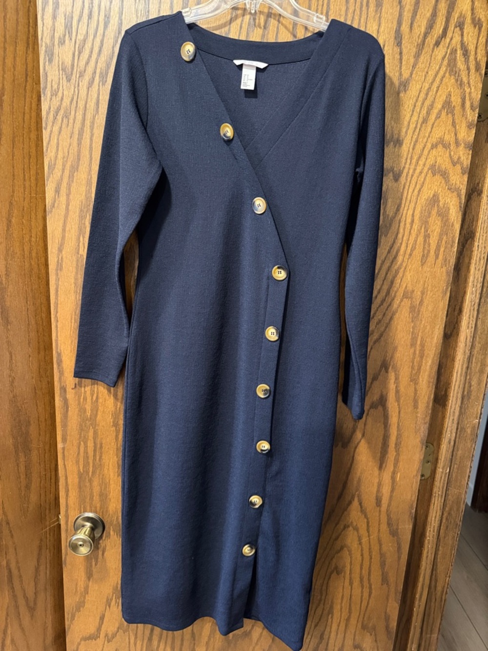 H&M Navy Button-Front Long-Sleeve Midi Dress
